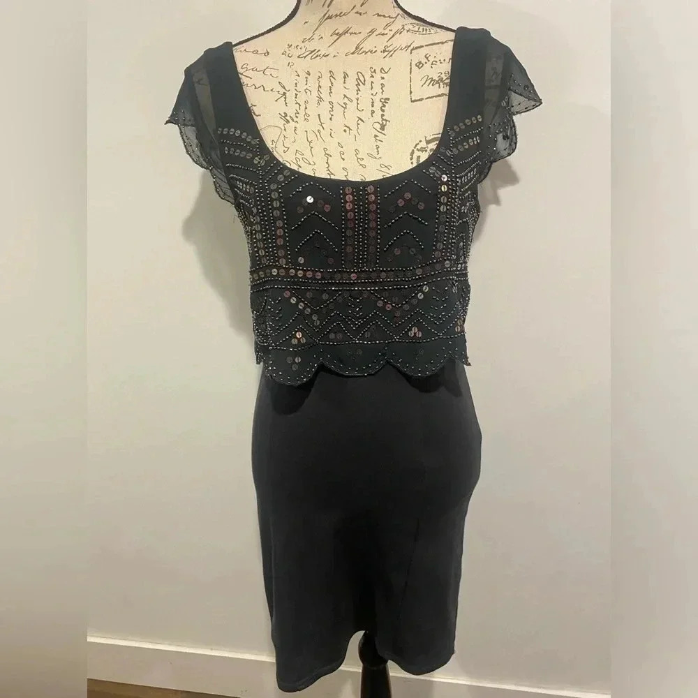 American Eagle Outfitters Charcoal Gray Sequined Bodycon Short Dress Size Small